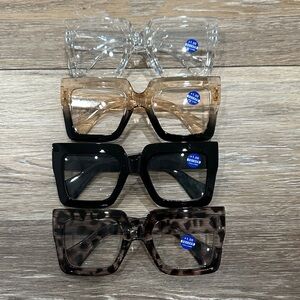 Square Oversized Reading Glasses Set - Clear, Amber, Black, Tortoiseshell